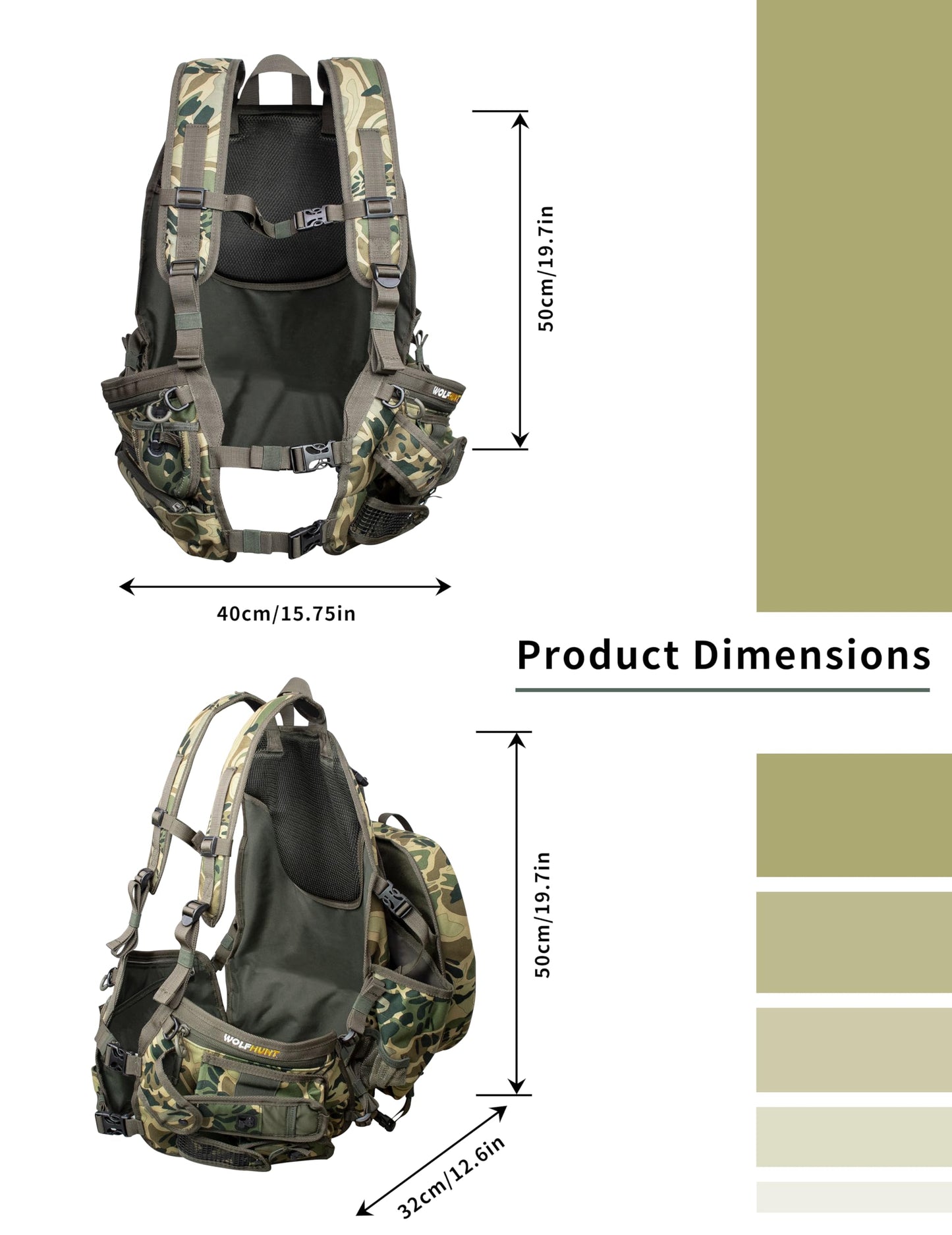 WOLFHUNT Turkey Vest with Seat Magnetic, Hunting Vest for Turkey with Large Game Bag, Extensive Adjustability & Multi-Function Pocket, Os_woods