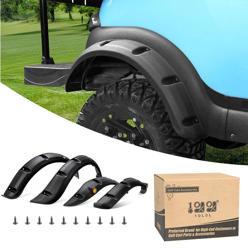 10L0L Golf Cart Fender Flares for Club Car Precedent 2004-Up Gas & Electric, Front & Rear Set of 4 with Stainless Steel Screws, Amber Reflectors (Not Fit Modified Models)