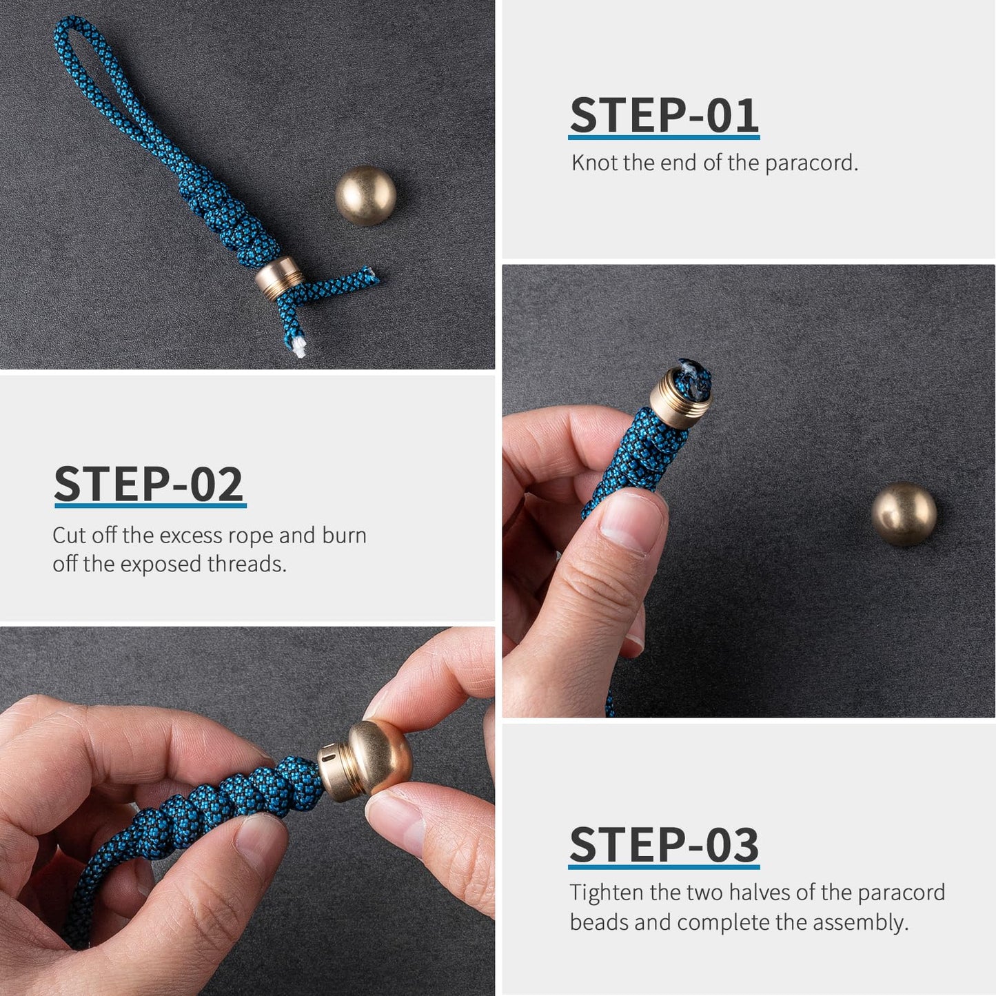 TIMULTI Paracord Bead,Knife Lanyard Beads,Brass Charms DIY Paracord Accessories,EDC Bead with 550 Paracord (TIM01-Blue)