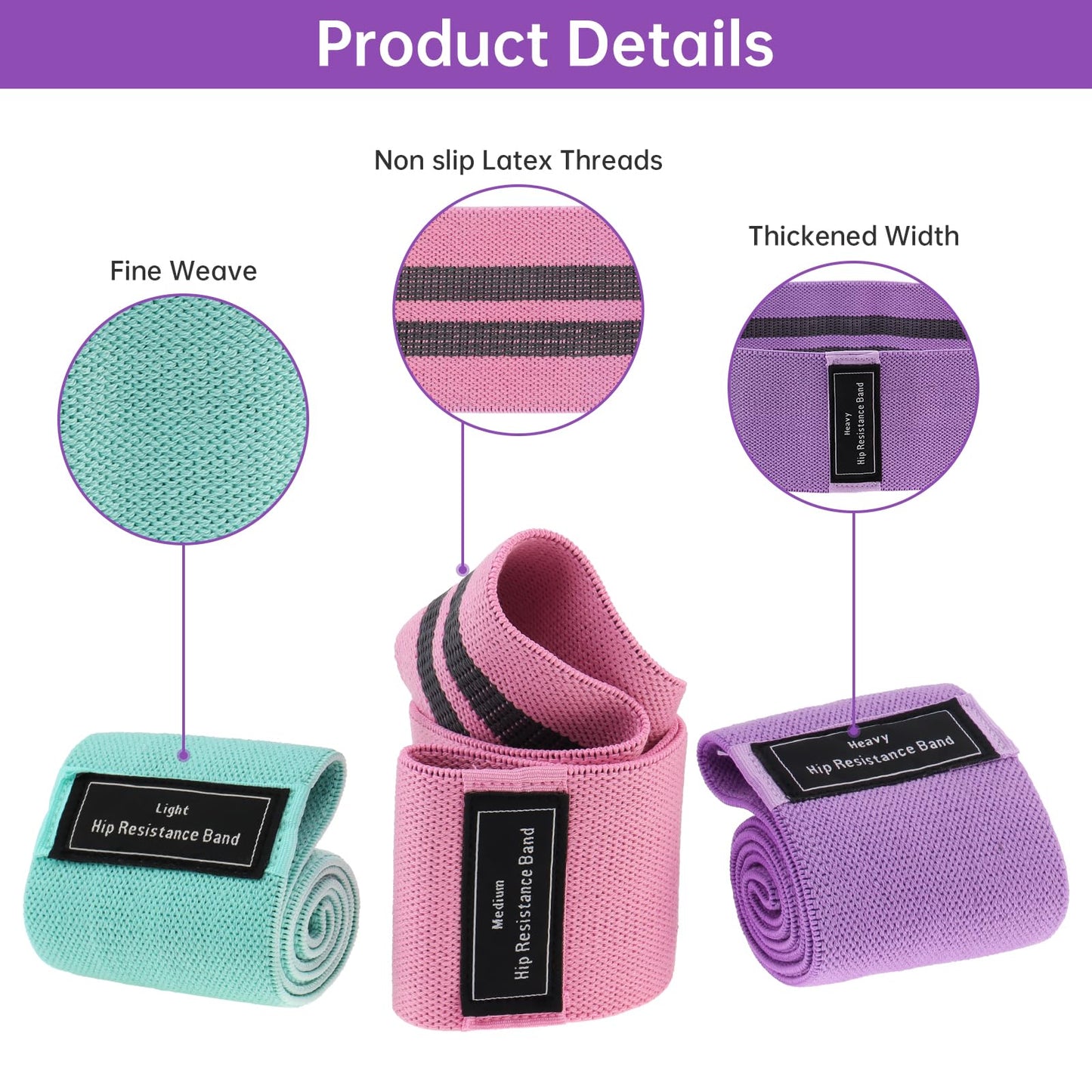 Booty Bands for Glutes Workout - 3 Pack Fabric Resistance Bands for Women & Men, Anti-Slip Hip Bands for Legs, Thigh, Squats, Pilates & Yoga with Portable Bag
