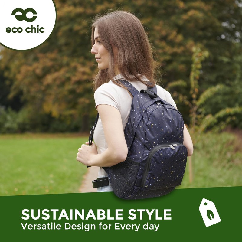 ECO CHIC Hiking Lightweight Packable Backpack - Foldable Daypack for Travel & Hiking & Outdoor Adventures - Waterproof Backpack from Recycled Materials (Ditsy Black)
