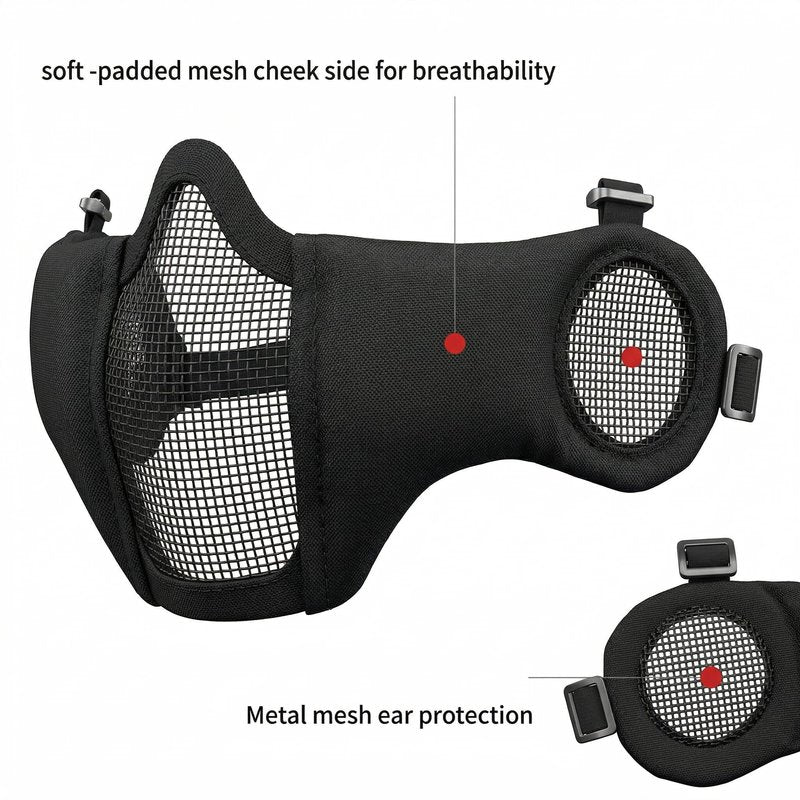 MH Tactical Fast Helmet Combined,with Foldable Ear Protection Half Face Mesh Mask and Goggles for Airsoft Paintball CS Game Set