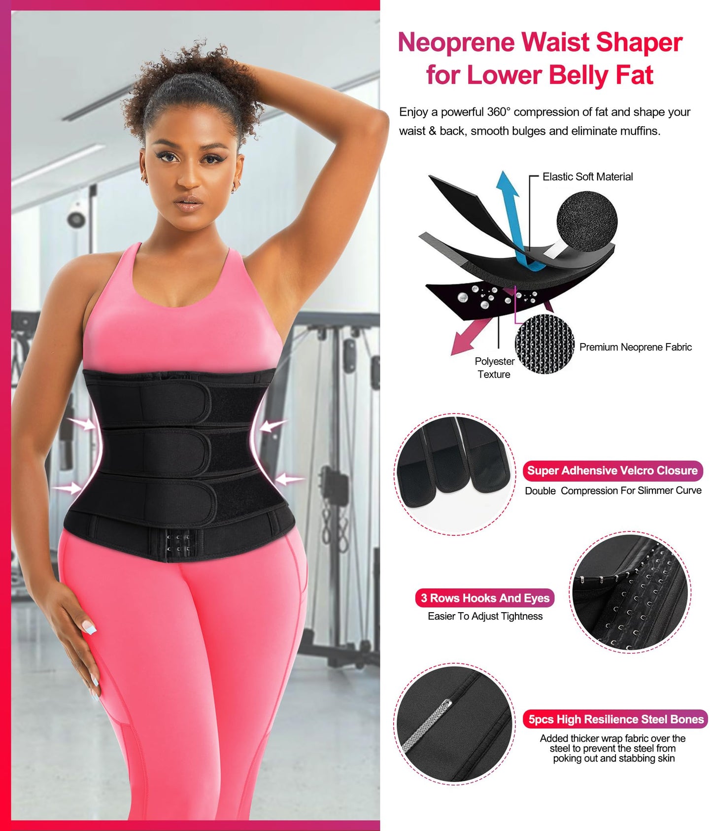 TrainingGirl Women Waist Trainer Cincher Corset Tummy Control Workout Sweat Band Slimmer Belly Belt Weight Loss Sports Girdle (3 Belt Black, XX-Large)