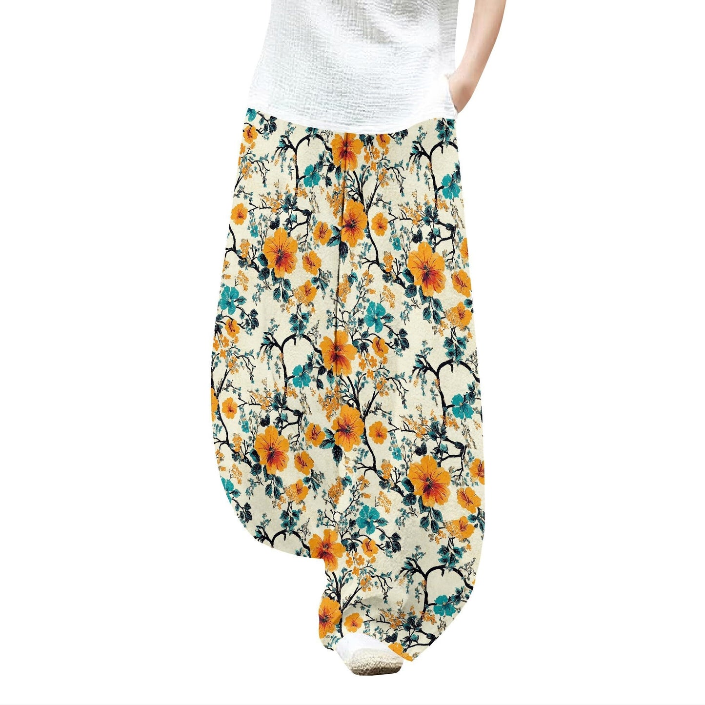 Zaswen Womens Casual Wide Leg Elastic Waist Pants Boho Floral Print Yoga Pants Lightweight Active Beach Trousers with Pockets Style16 4XL