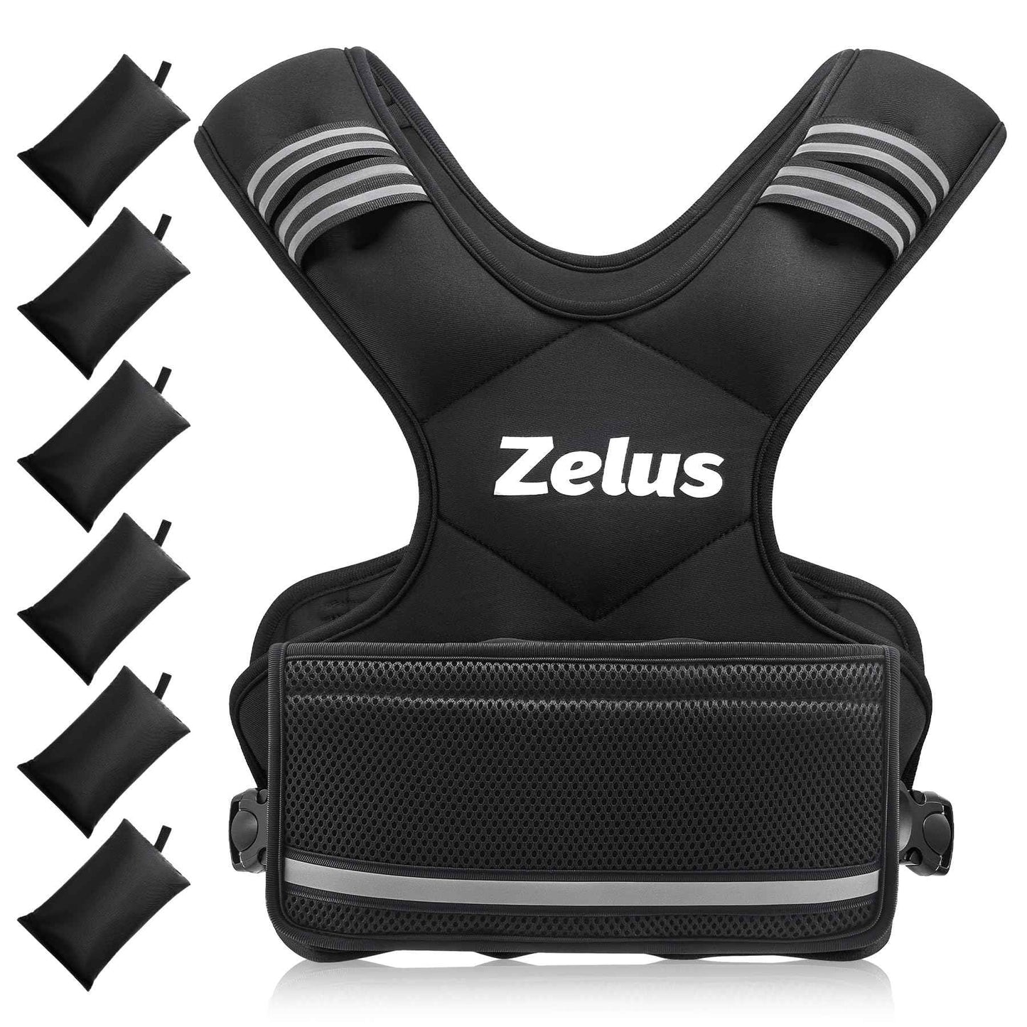 ZELUS Weighted Vest for Men and Women | 4-10lb/11-20lb/20-32lb Vest with 6 Ironsand Weights for Home Workouts | Adjustable Body Weight Vest Exercise Set for Cardio and Strength Training (11-20 lb.)