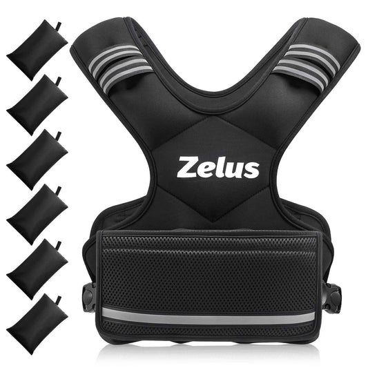 ZELUS Weighted Vest for Men and Women | 4-10lb/11-20lb/20-32lb Vest with 6 Ironsand Weights for Home Workouts | Adjustable Body Weight Vest Exercise Set for Cardio and Strength Training (11-20 lb.)