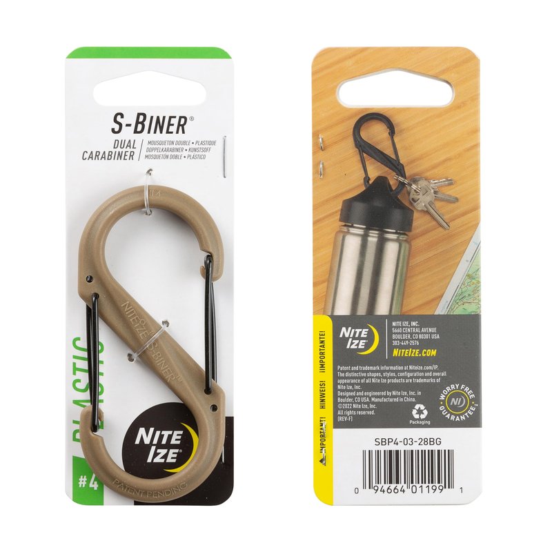 Nite Ize S-Biner Dual Carabiner Plastic - Durable Dual Carabiner with Wire Gate Closure for Organizing Keys & Keychain Attachments - Size 4, Coyote (8 Pack)