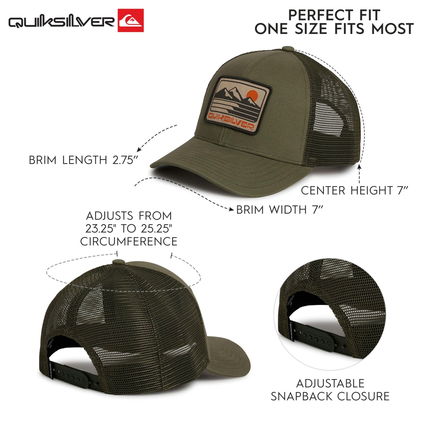 Quiksilver Men's Premium Cotton Adjustable Snap Back Logo Baseball Cap, Sage, One Size