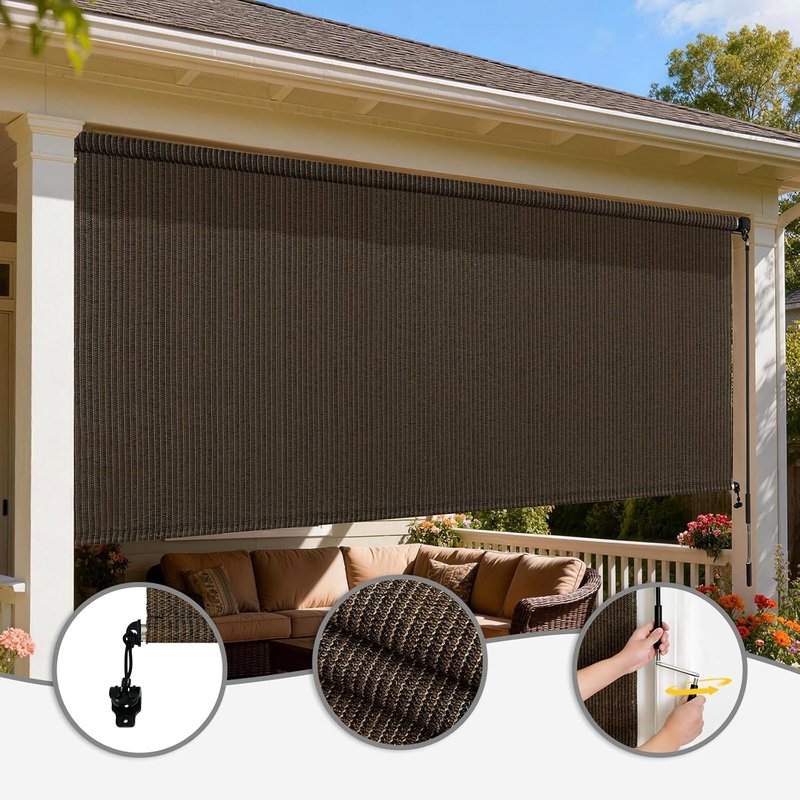 Outdoor Roller Shade - Cordless Patio Roll Up Blinds for Porch & Gazebo | 4' W x 6' H, Mocha