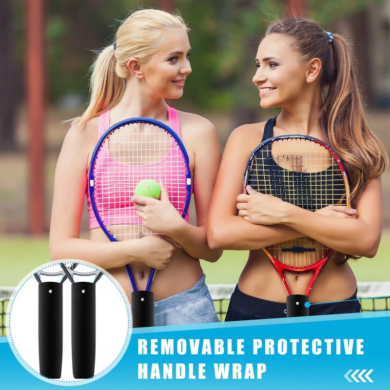 Blueweenly 4 Pcs Tennis Racket Handle Covers Black Tennis Racket Grip Cover Removable Protective Handle Wrap Non Slip Canvas Grip Protector for Active Players