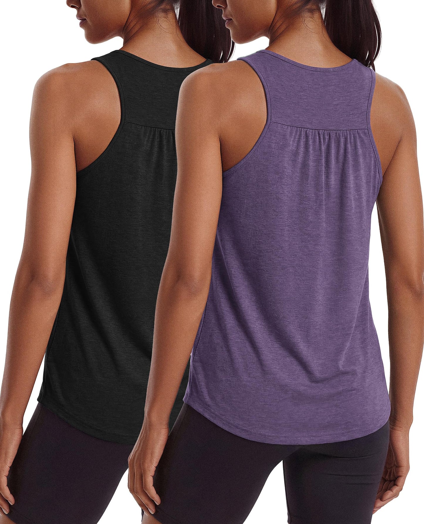 PINSPARK Workout Tank Tops Woman Sleeveless Athletic Tennis Top Racerback Loose Yoga Gym Shirt Exercise Fitness Clothing Summer Tanks,Black/Purple S