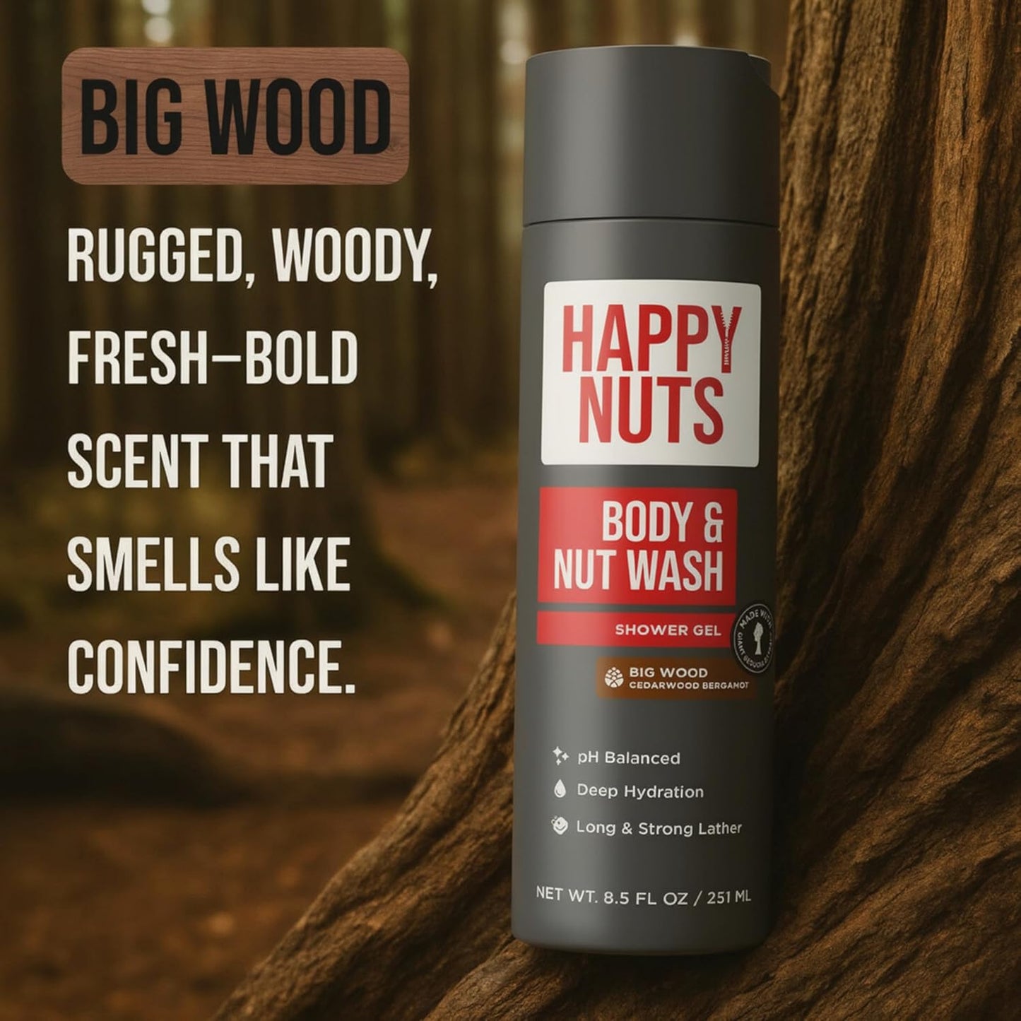 Big Wood Men's Body Wash - Moisturizing Natural Shower Gel for Sensitive Skin | 8.5 Fl Oz