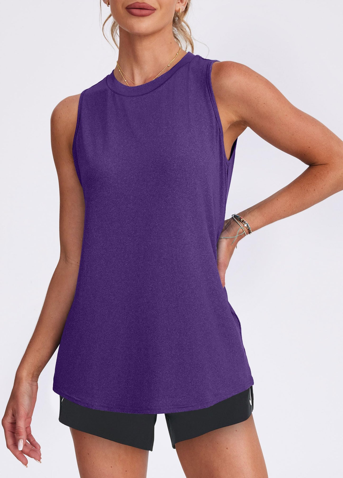 XIEERDUO Beach Vacation Clothes for Women Tank Tops for Women High Neck Workout Athletic Running Sleeveless Shirts Dark Purple L