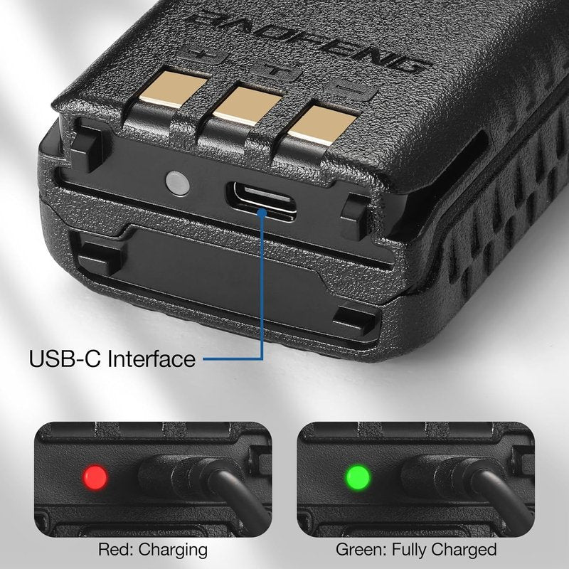 BAOFENG Extended 3800mAh Battery for UV-5R Series | USB-C Port, Black