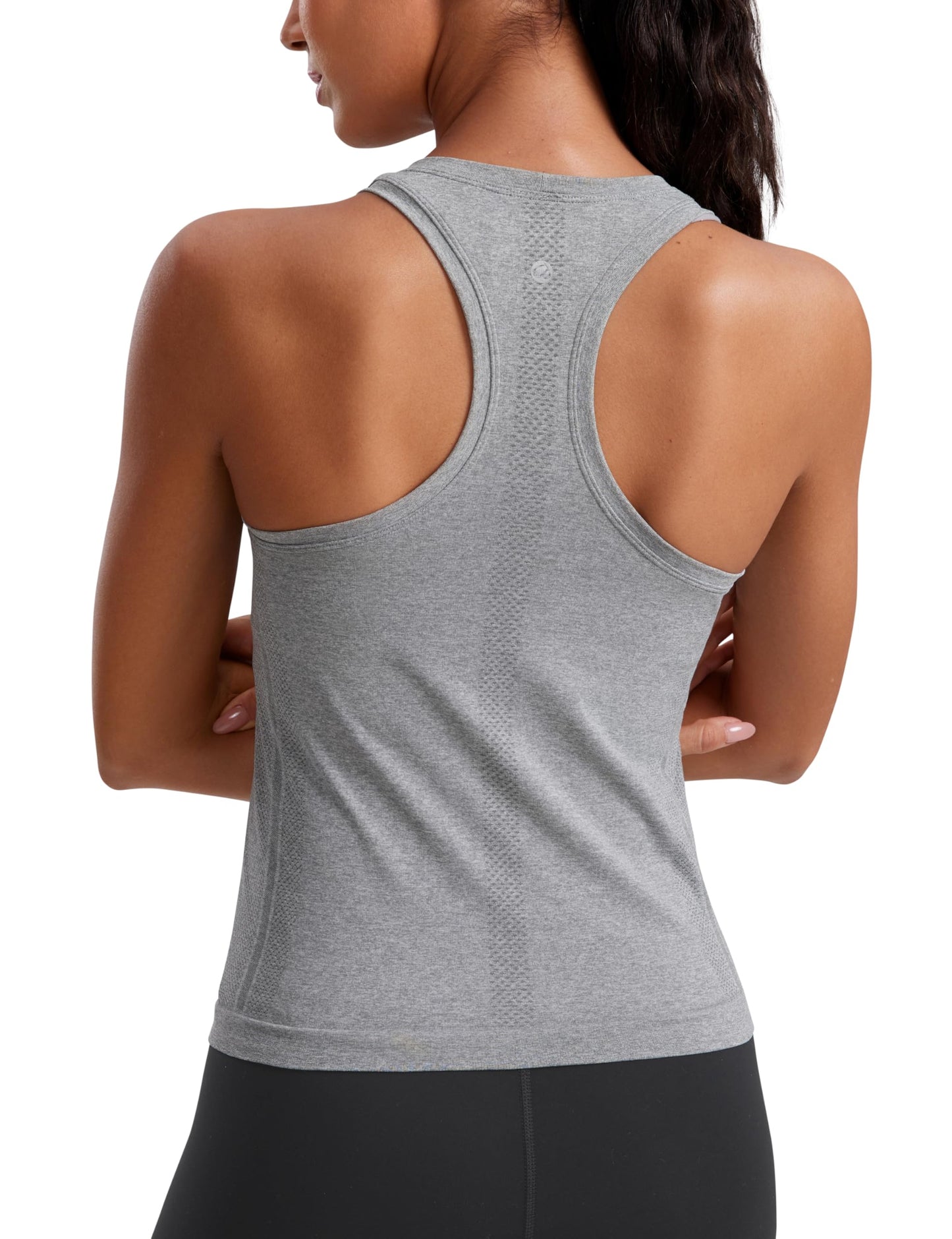 CRZ YOGA Seamless Workout Tank Tops for Women - Athletic Running Gym Sleeveless Shirts Crewneck Racerback Breathable Slate Grey Marl X-Small