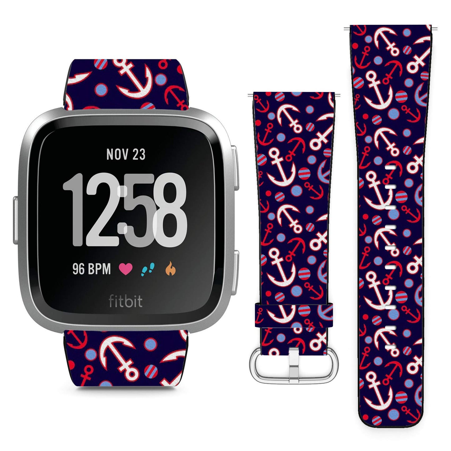 Compatible with Fitbit Versa, Versa 2, Versa Lite, Leather Replacement Bracelet Strap Wristband with Quick Release Pins // Anchors