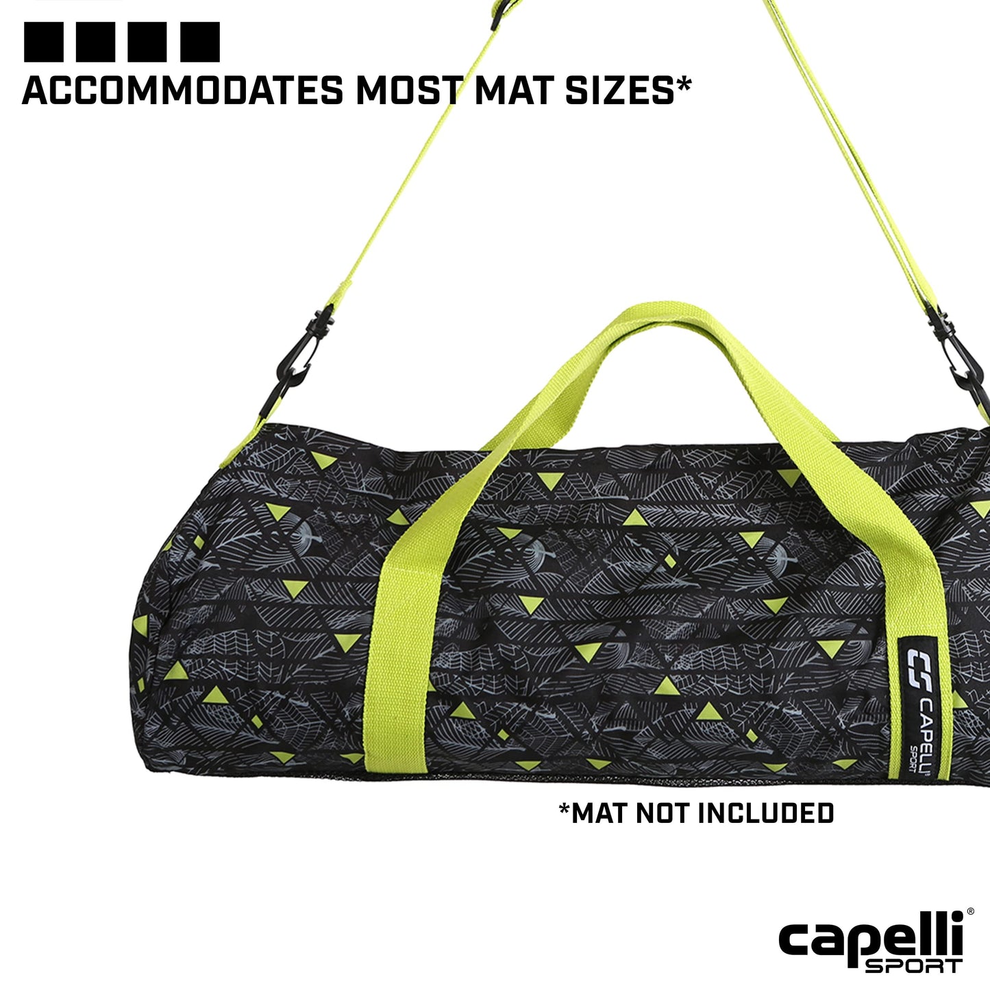 Capelli Sport Yoga Mat Bag Carrier, Gym Bag Yoga Mat Holder with Adjustable Strap and Carry Handle, Black/Lime