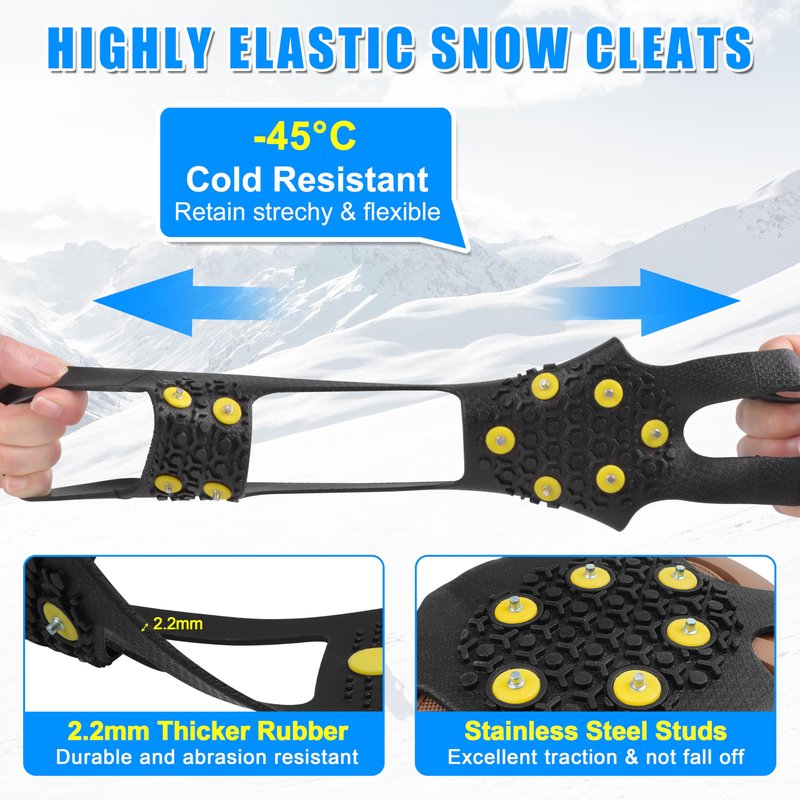 Ice Cleats Snow Traction Cleats Crampons for Shoes and Boots Anti Slip Rubber Snow Cleats Overshoe Footwear Protable Grippers for Walking on Snow and Ice Men Women Hiking Climbing Ice Fishing