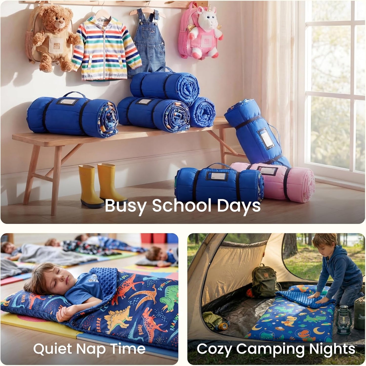 Toddler Nap Mat - Soft Minky Blanket & Removable Pillow | 55''x30'' for Ages 3-6, Perfect for Preschool & Sleepovers
