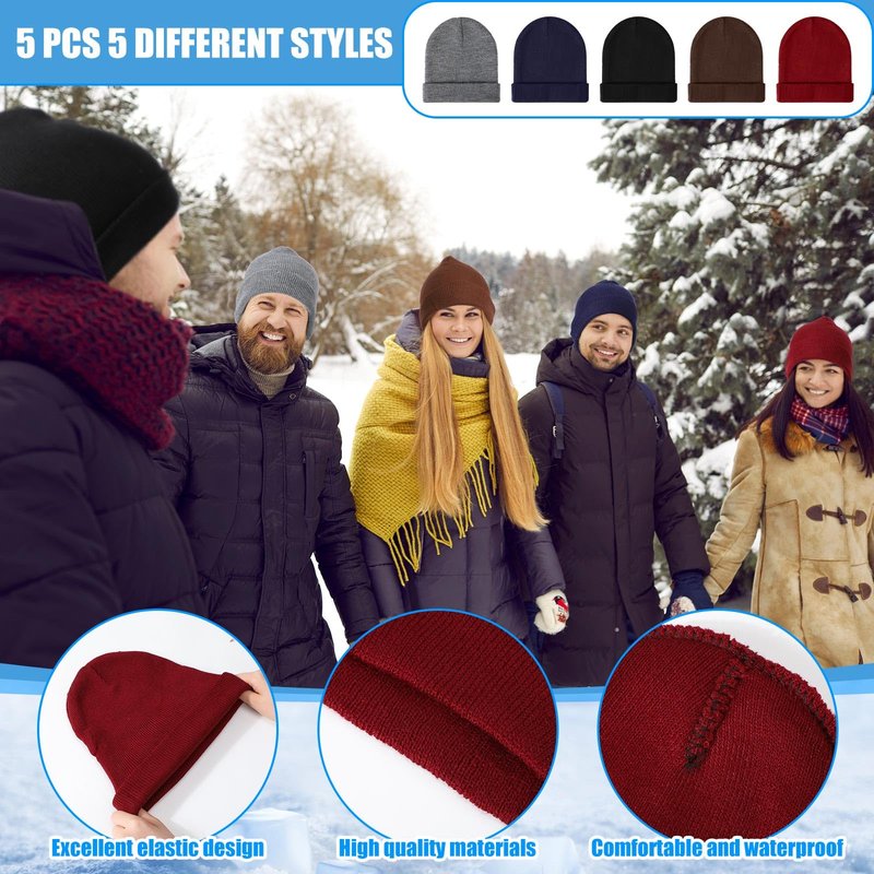 Geyoga 10/30/60 Pcs Winter Beanies and Gloves Warm Knitted Hats Flip Fingerless Mittens Cold Gift for Men Women Homeless Care(10 Pcs)
