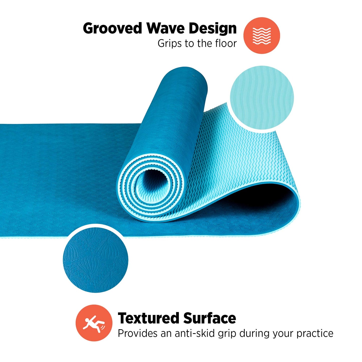 Retrospec Zuma Yoga Mat w/Nylon Strap for Men & Women - Non Slip Excercise Mat for Yoga, Pilates, Stretching, Floor & Fitness Workouts, Ocean Blue (3599)