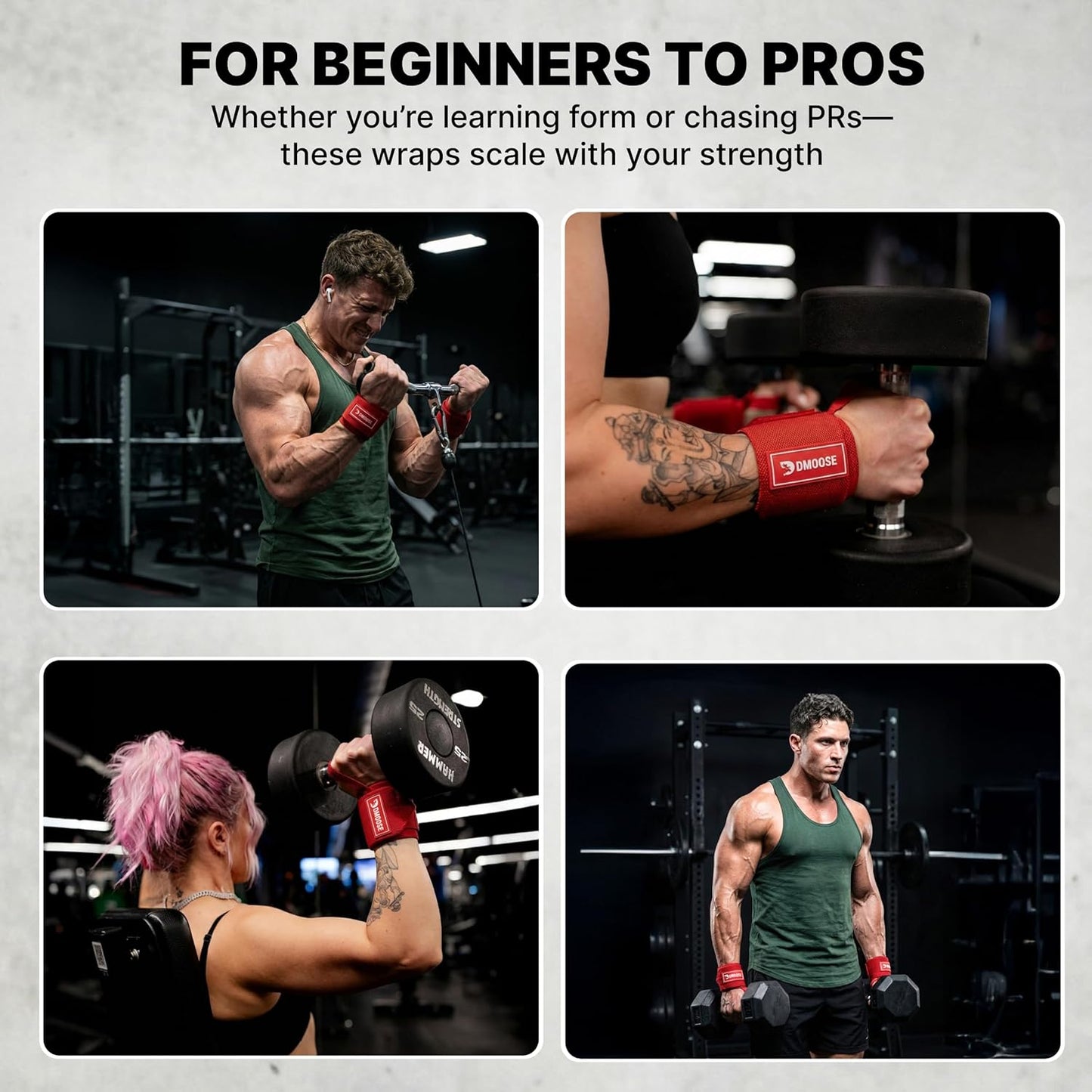 DMoose Fitness Wrist Wraps - Heavy Duty Weightlifting Support Straps | 18" with Thumb Loop for Pain Relief