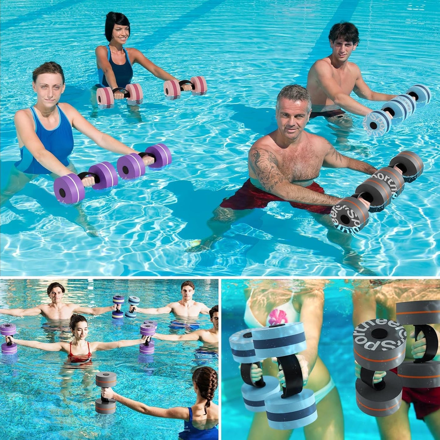 Water Weights Aquatic Exercise Equipment: Sportneer Lightweight Aqua Dumbbell 1 Pair EVA Foam Pool Weights for Water Fitness Equipment With Easy Handle Strip for Water Aerobics Weight Loss Blue XL