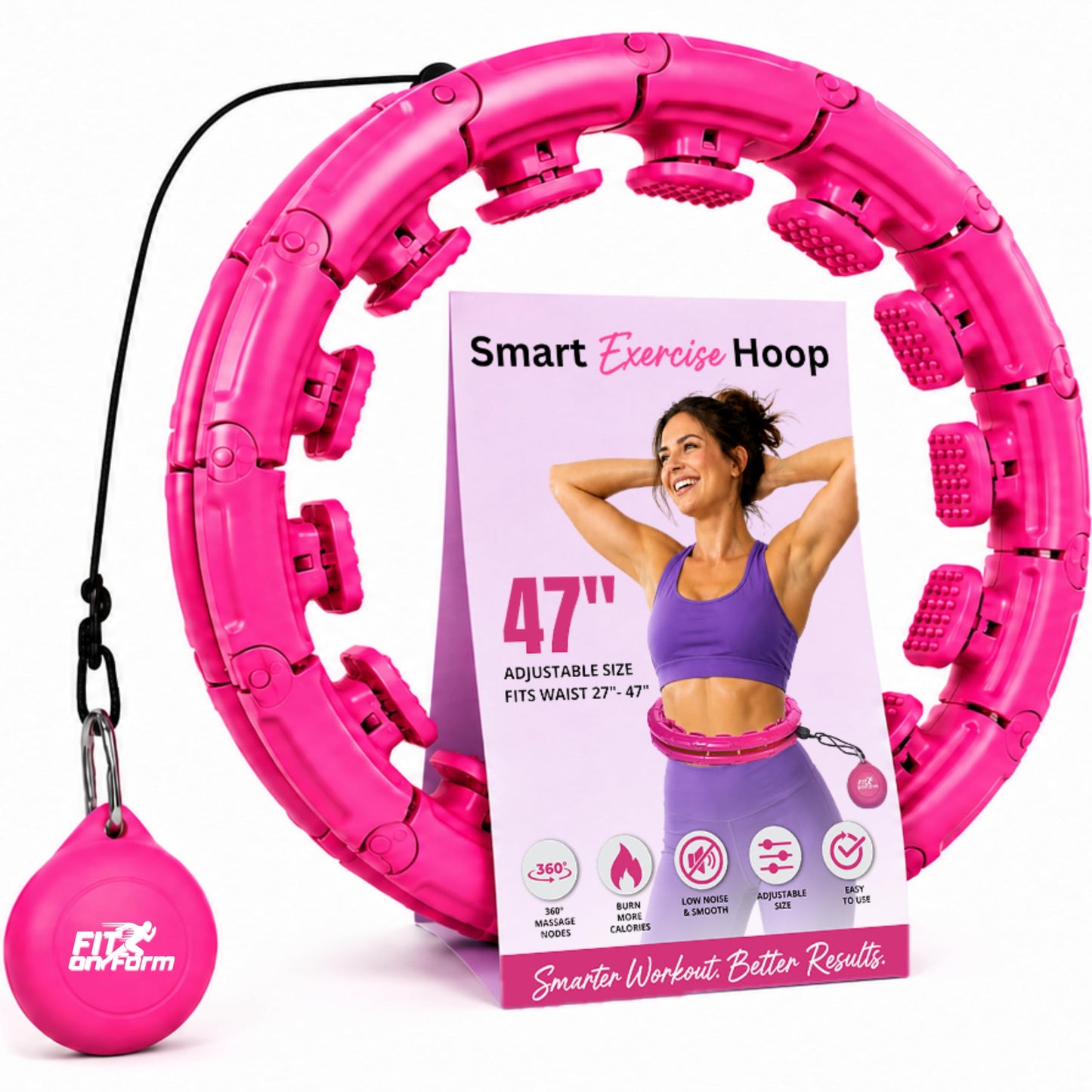 FIT ON FORM Infinity Weighted Hula Hoop for Adults Weight Loss - Smart Exercise Hola Circle Hoop for Women Abs Workout - 47 Inches