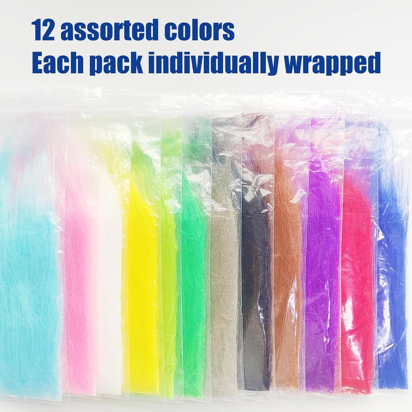 Premium Long Fiber Fly Tying Materials - 12 Pack Mix Color Craft Fur for Streamer Tails | Synthetic Fiber