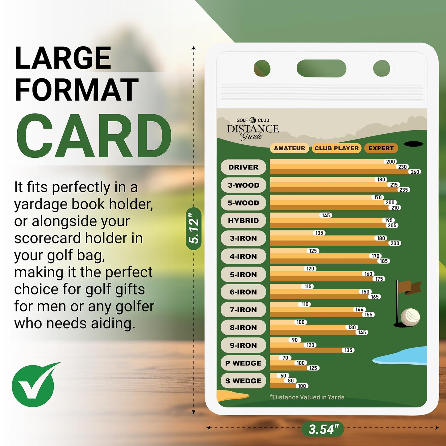 Sunsella Golf Club Range Chart & Golfing Rules Reference Guide | Club Yardage Distance Finder | Ideal Golf Bag Accessory & Golf Practice | Training Aids | Made in USA | Pocket Sized 3.54 in x 5.12 in