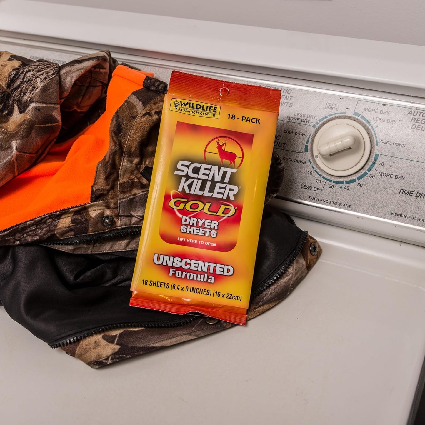 Wildlife Research Scent Killer Gold Dryer Sheets - Unscented, 18 Count | Effective Odor Elimination
