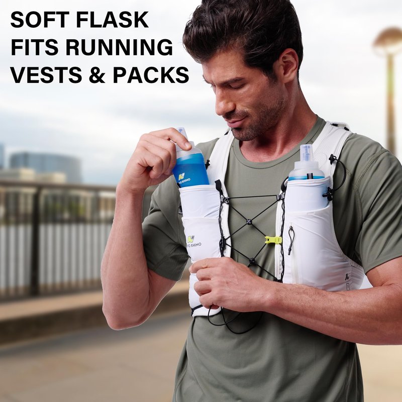 N NEVO RHINO 350ml/500ml TPU Soft Flask with Straw for Hydration Vest Pack Collapsible Water Bottle for Running Trail Hiking Cycling Marathon Camping