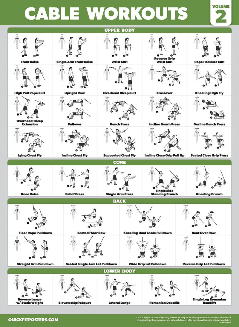 Palace Learning 3 Pack - Cable Machine Workout Posters Volume 1 & 2 + Dumbbell Exercise Chart (LAMINATED, 18" x 24")