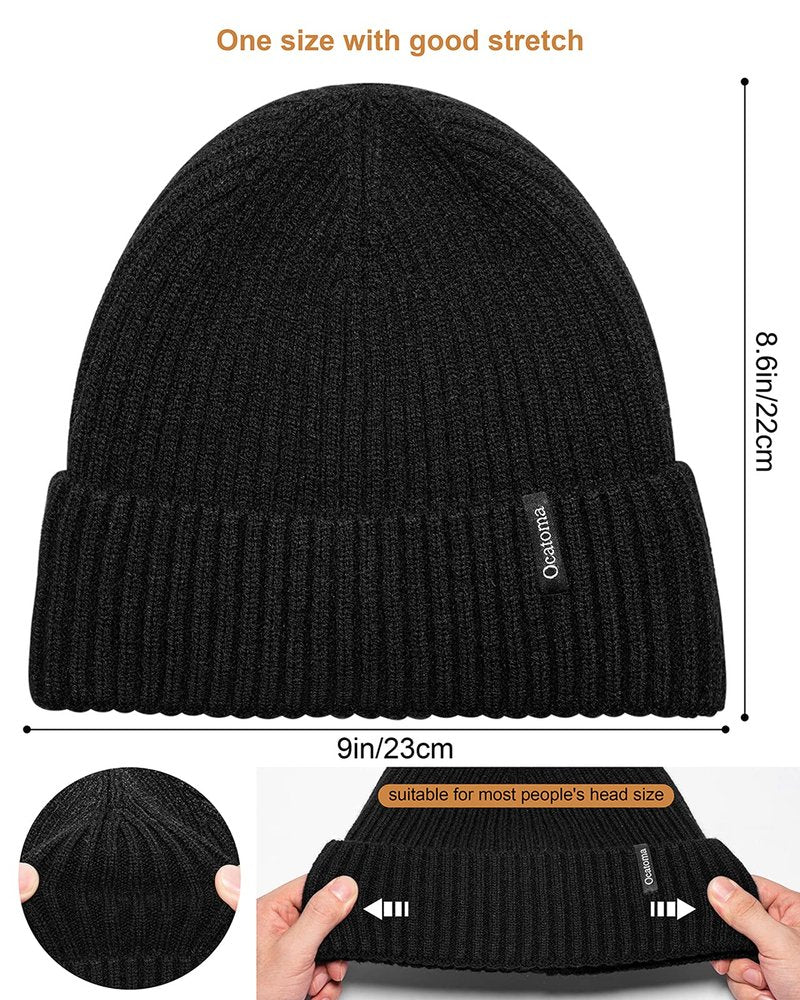 Ocatoma Beanie for Men Women Warm Winter Knit Cuffed Beanie Soft Warm Ski Hats Unisex Chocolate Brown
