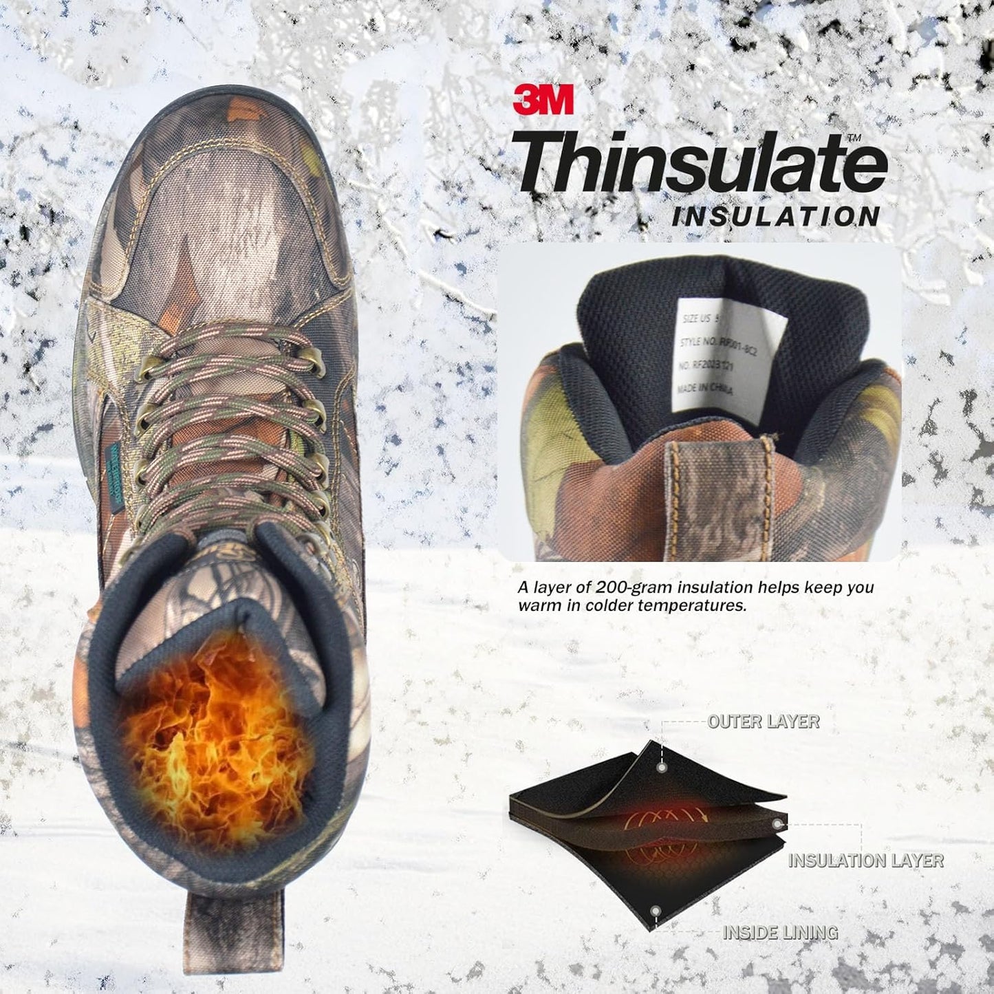 Men's Waterproof Hunting Boots - 8" Camo Insulated Hiking Boots with 200g Thinsulate