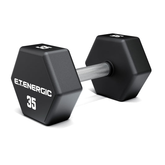 E.T.ENERGIC 35LB PU Hex Dumbbells Solid Carbon Steel with Chrome Handle for Full Body Workout & Strength Training