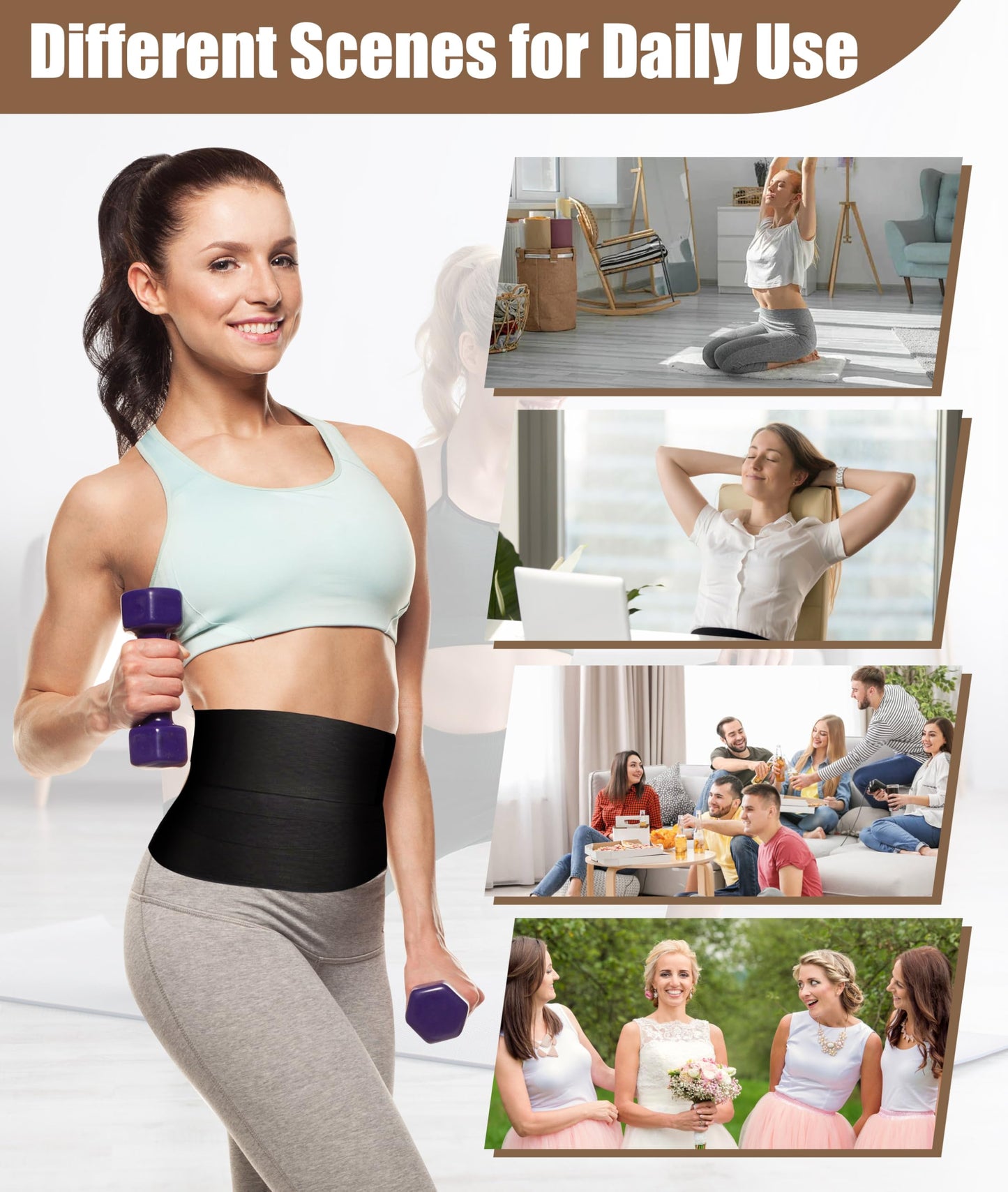 Waist Trimmer, 9.8ft Elastic Tummy Snatch Bandage Wraps Belly for Women and Men Waist Trainer Shaper Black