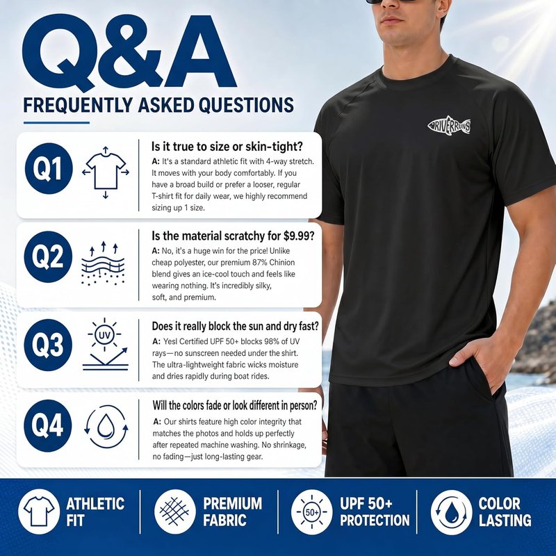 Men's Swim Shirt - UPF 50+ UV Protection Rash Guard | Quick-Dry Athletic T-Shirt for Fishing & Surfing