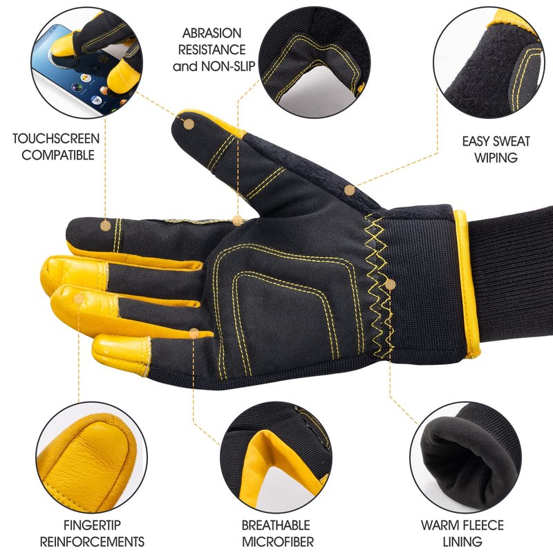 HODUP Insulated Synthetic Leather Winter Work Gloves - 3M Thinsulate, Fleece-Lined, Water-Resistant, Knitted Cuffs