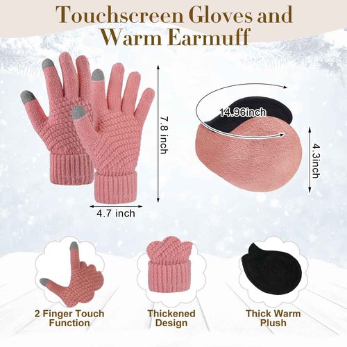 Suhine 16 Pcs Winter Beanie Hat Scarf Gloves Set Women Winter Knitted Hat Circle Scarves Touchscreen Gloves Earmuffs(Black, White, Gray, Pink,Classic Style)