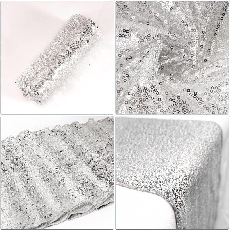 Glitter Gold Table Runner - 12 x 108 Inch Rectangle for Graduation, Wedding, Birthday & Baby Shower Decor | Silver