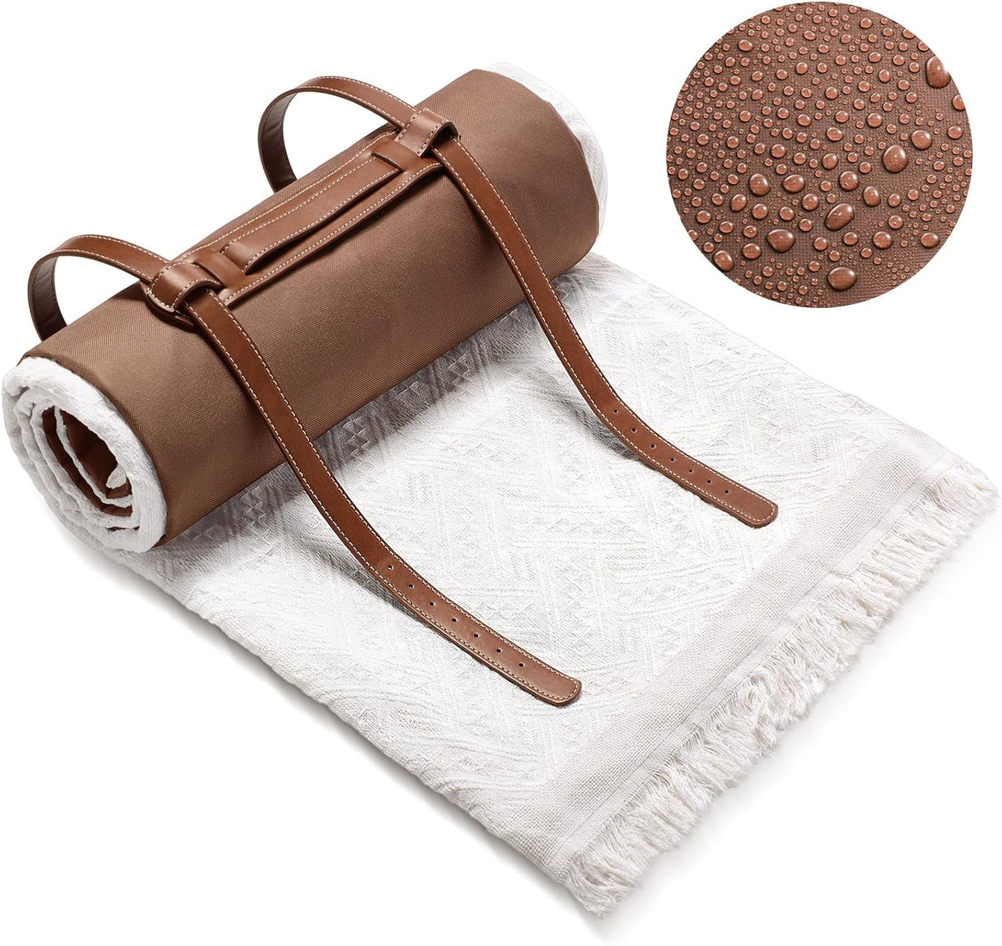 Waterproof Picnic Blanket - 71x71 Inch Foldable Outdoor Mat | Double Layer Sandproof Beach Blanket with Carry Strap (White)