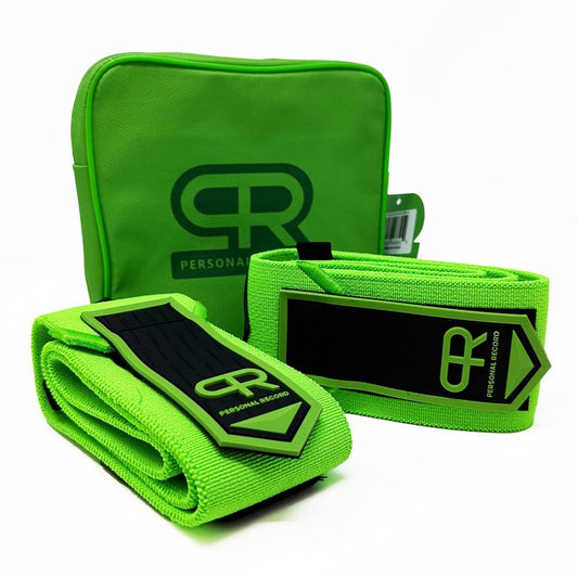 PR Personal Record Elbow Wraps for Weightlifting - Heavy Duty Construction, 25% More Elasticity, Reinforced Stitching, Extra Wide Fastener, Easy to Adjust, (Neon)