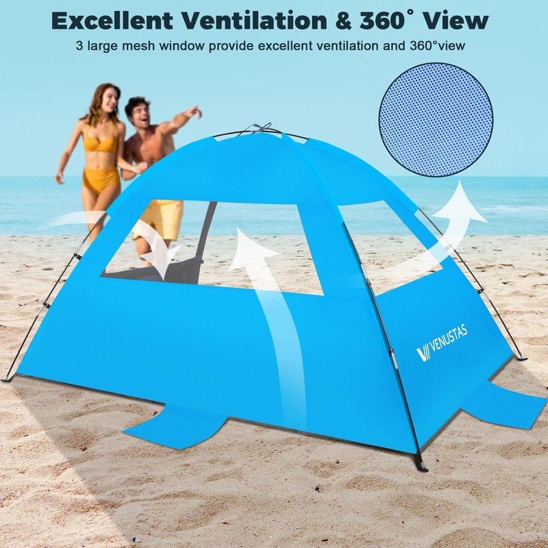 Venustas Beach Tent Sun Shelter for 3/4-5/6-7/8-10 Person, UPF 50+ UV Protection Beach Canopy, Lightweight and Easy Setup Cabana, Portable Beach Shade Tent
