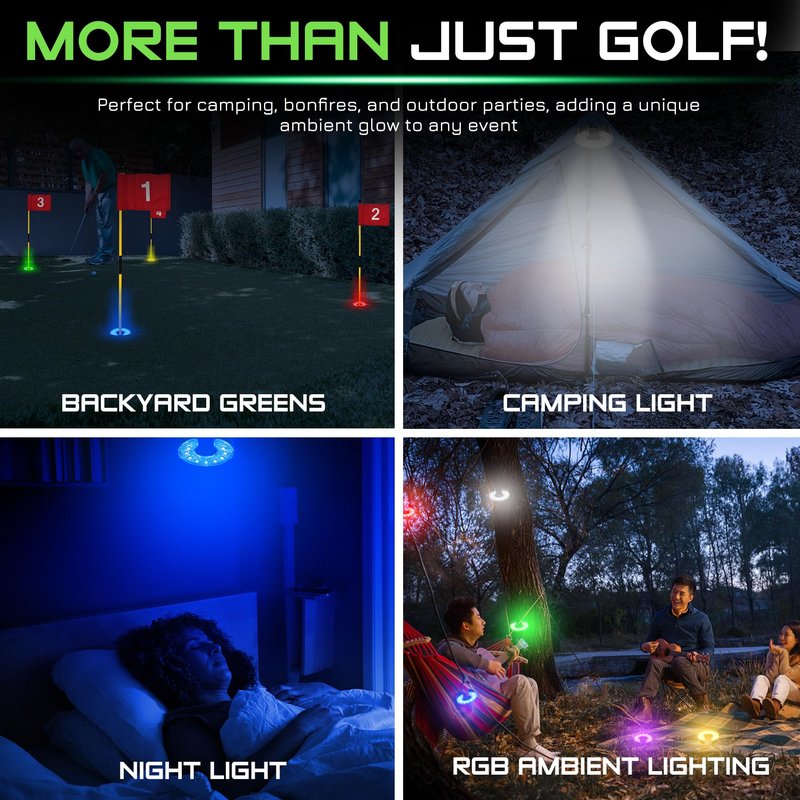 KINGTOP Rechargeable LED Golf Hole Light - Waterproof, Focused Illumination Lens, Remote-Controller, Perfect for Backyard Night Golf Practice Putting Green, Camping, Outdoor Party, O-4Pack