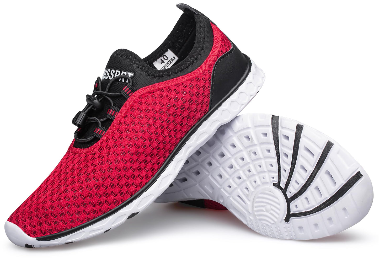DOUSSPRT Men's Water Shoes Quick Dry for Beach Swim Pool Fishing Redwhite