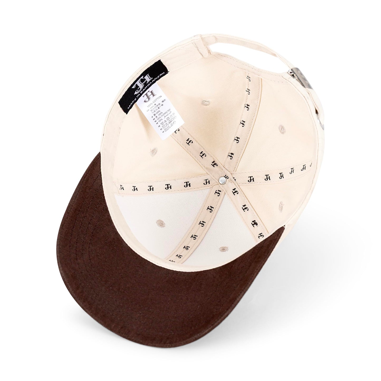 Mens Cap, Plain Baseball Cap, 100% Cotton, Adjustable Size, Casual Hat, Two Tone Color Combinations (White & Brown)