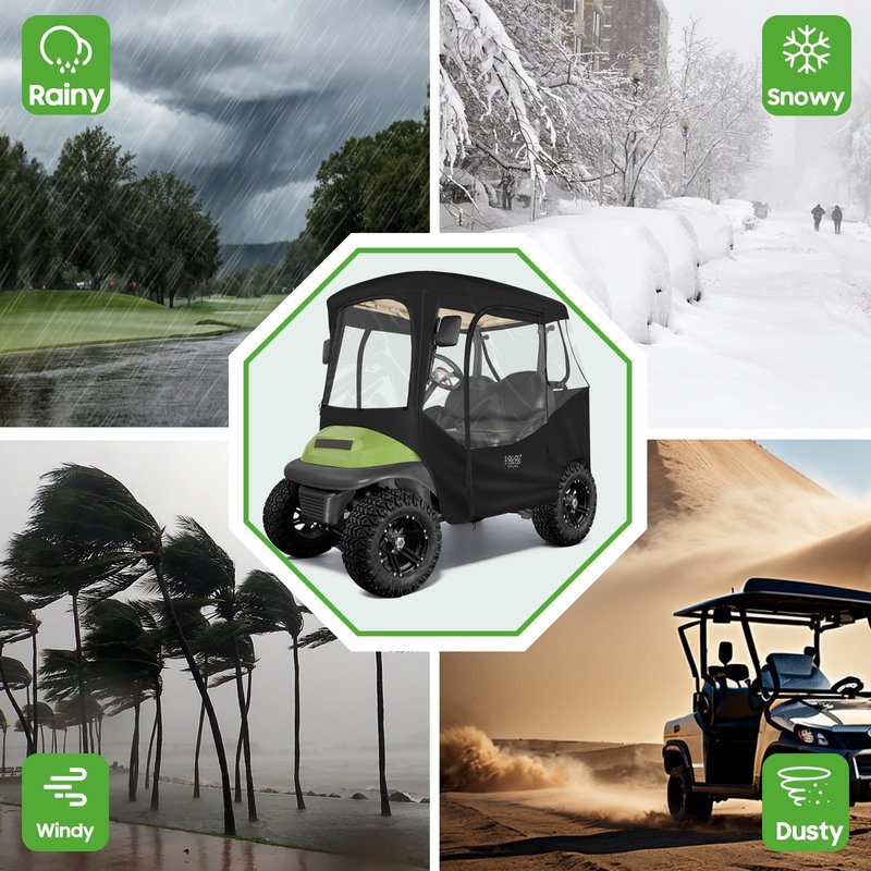 10L0L 2 Passenger Golf Cart Enclosure for Club Car DS & Precedent,Waterproof 600D Rain Cover,with Side Mirror Opening,Transparent Tail Light Panel,Foldable Door,Windshield,4-Sided Clear Windows