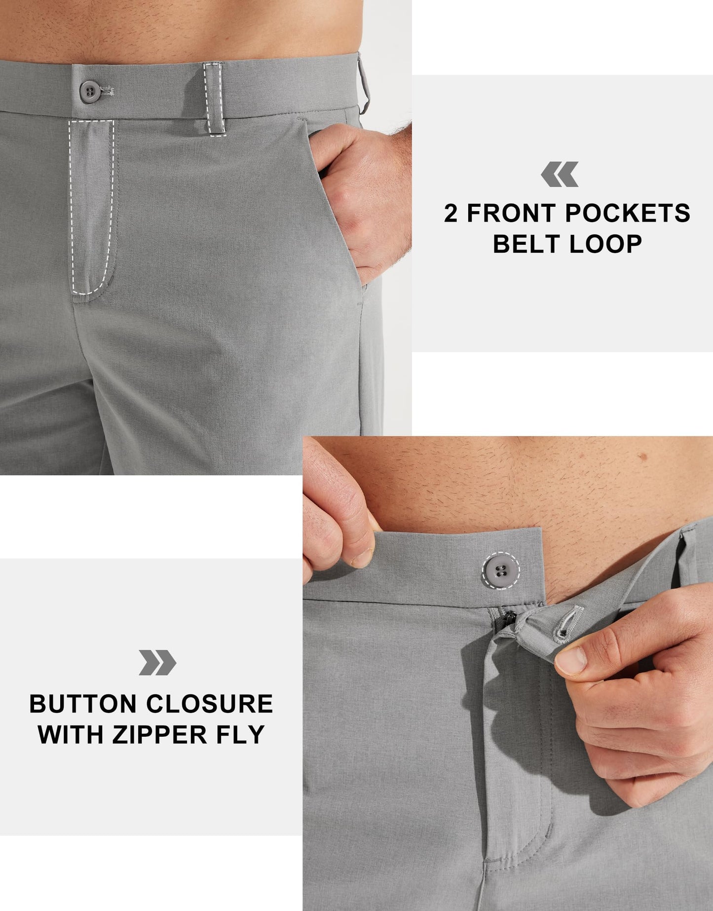 Libin Mens Golf Pants Stretch Work Dress Pants 30" Quick Dry Lightweight Business Casual Pant for Men Comfy Water Resistant, Light Grey, 35W x 30L