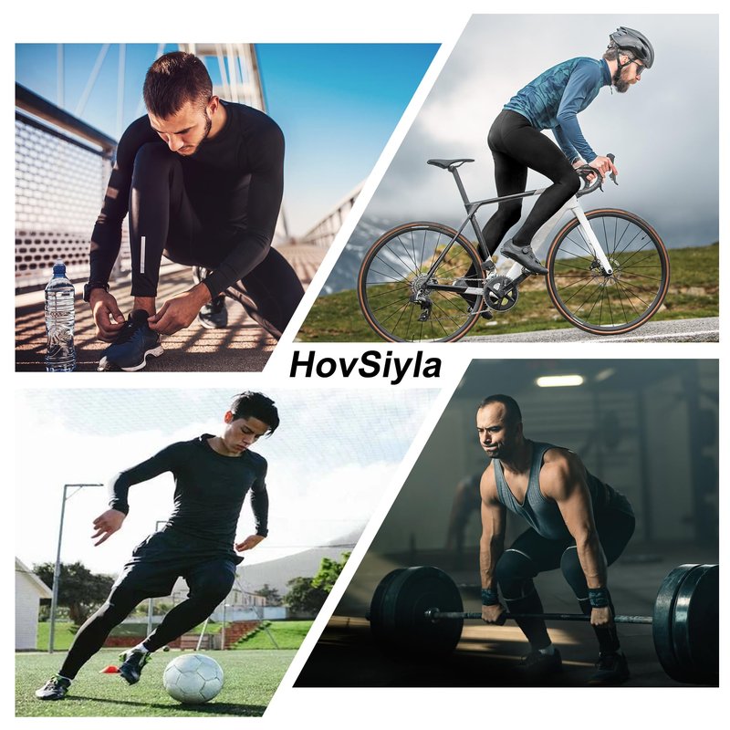 HovSiyla 4 Pack Mens Compression Pocket Athletic Pants Sports Performance Base Layer Wortout Running Tights Gym Spandex Leggings Black Large